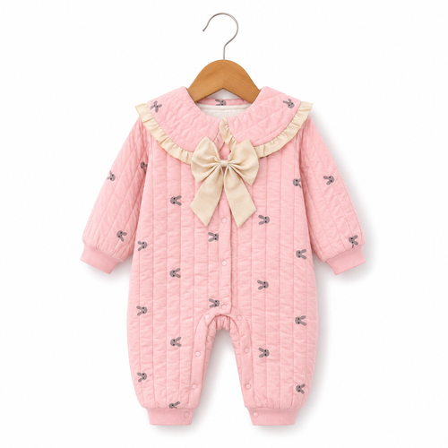 Cozy Bunny Bow Quilted Romper
