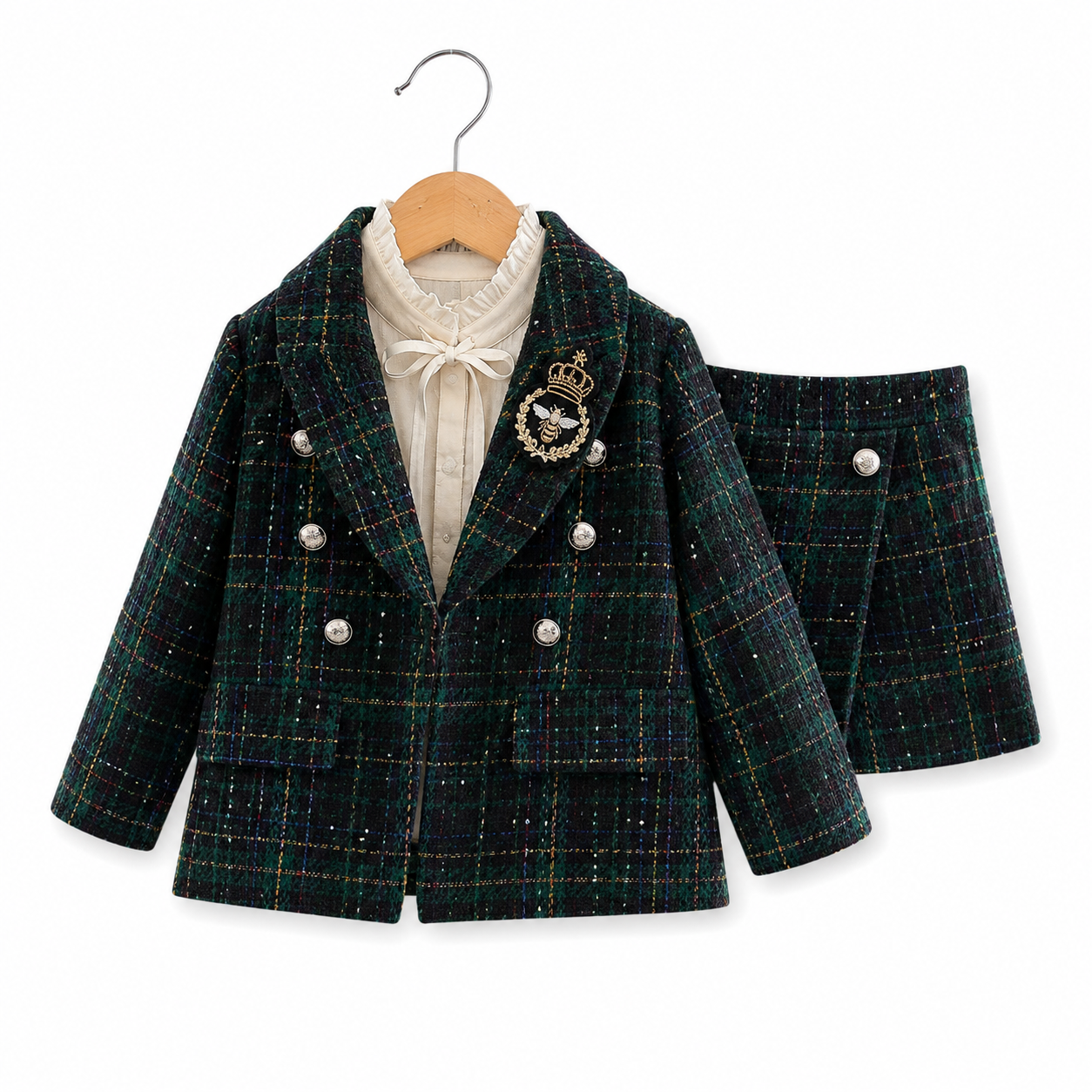 Emerald Preppy Style Plaid Blazer Set