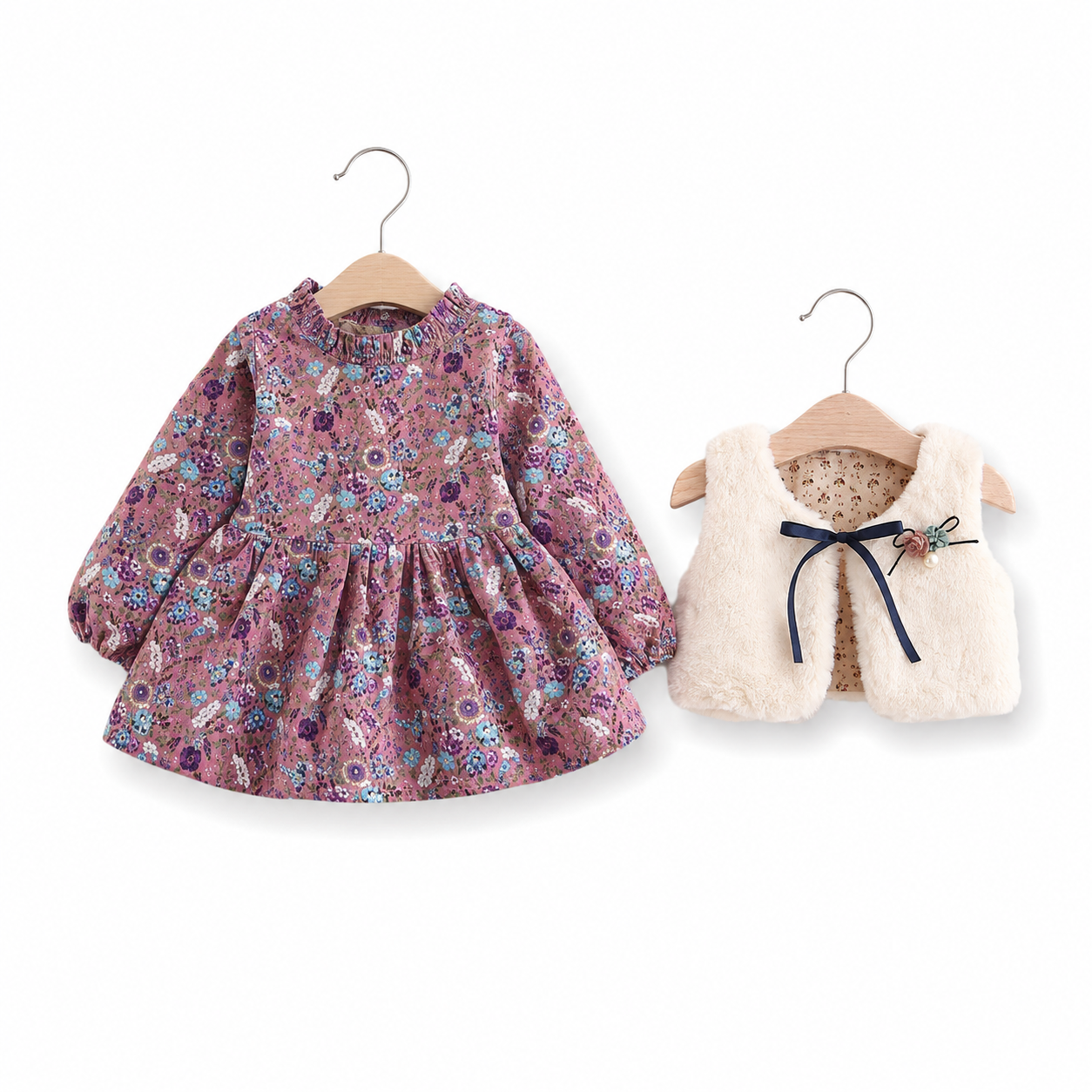 Rose Garden Faux Fur Vest Dress Set