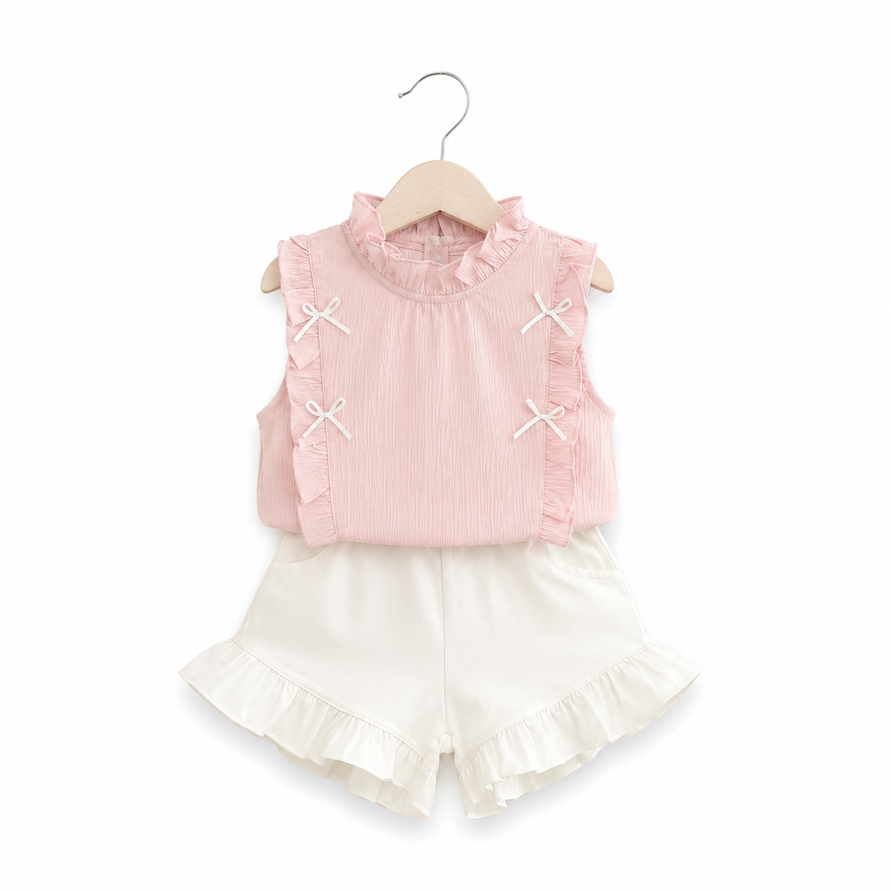 Blush Bow Ruffle Shorts Set