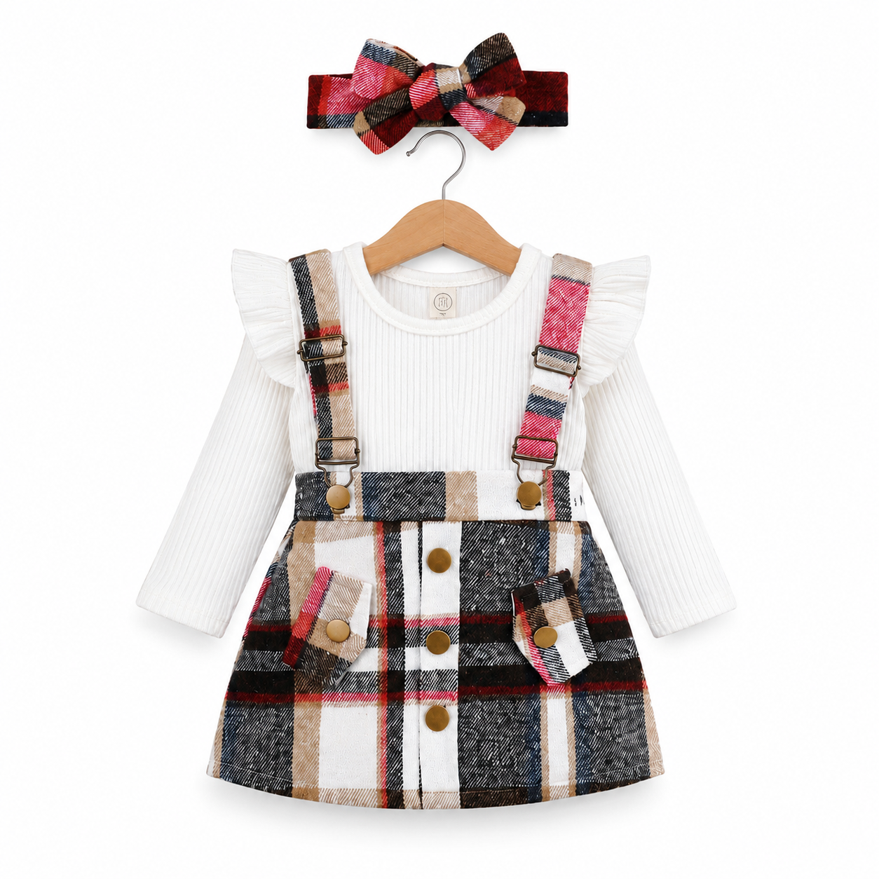 Charming Plaid Pinafore Skirt Set
