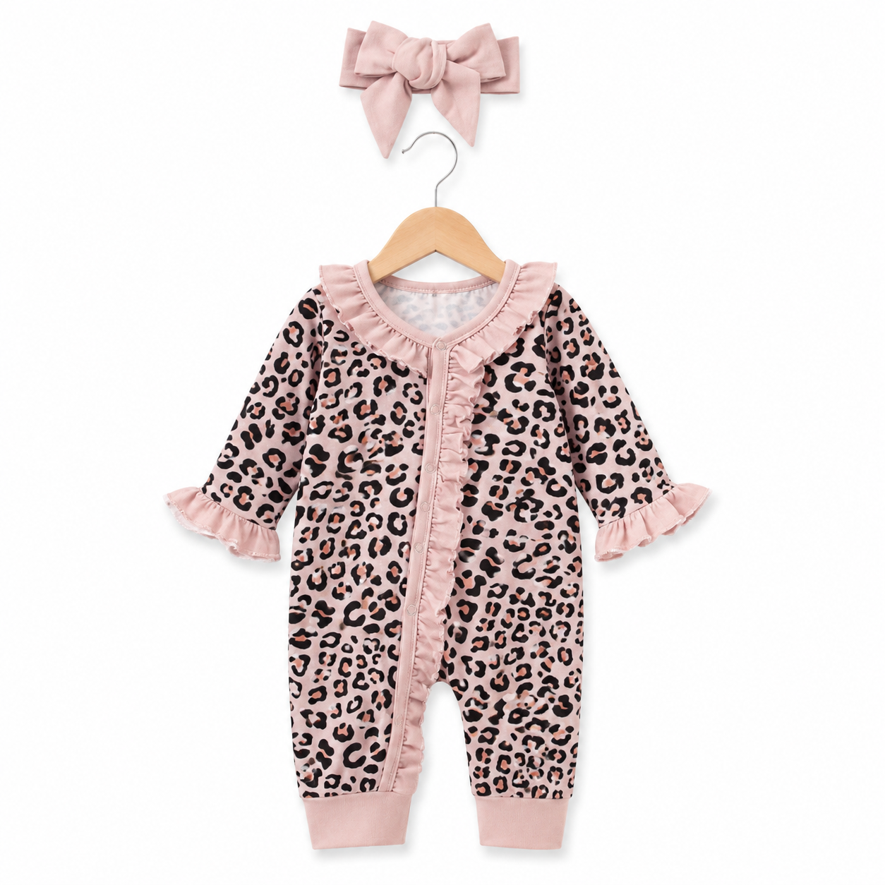One-piece Leopard Print Single-row Long-sleeve Romper