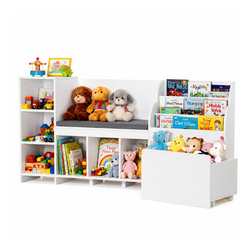 Kids Reading Nook & Toy Storage Bench with Bookshelf