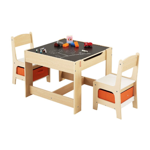 Montessori Kids Table & 2 Chair Set with Storage