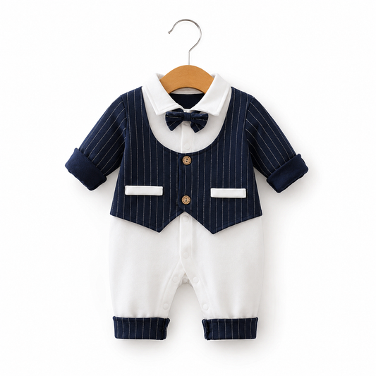 Little Gentleman Pinstripe Vest Romper
