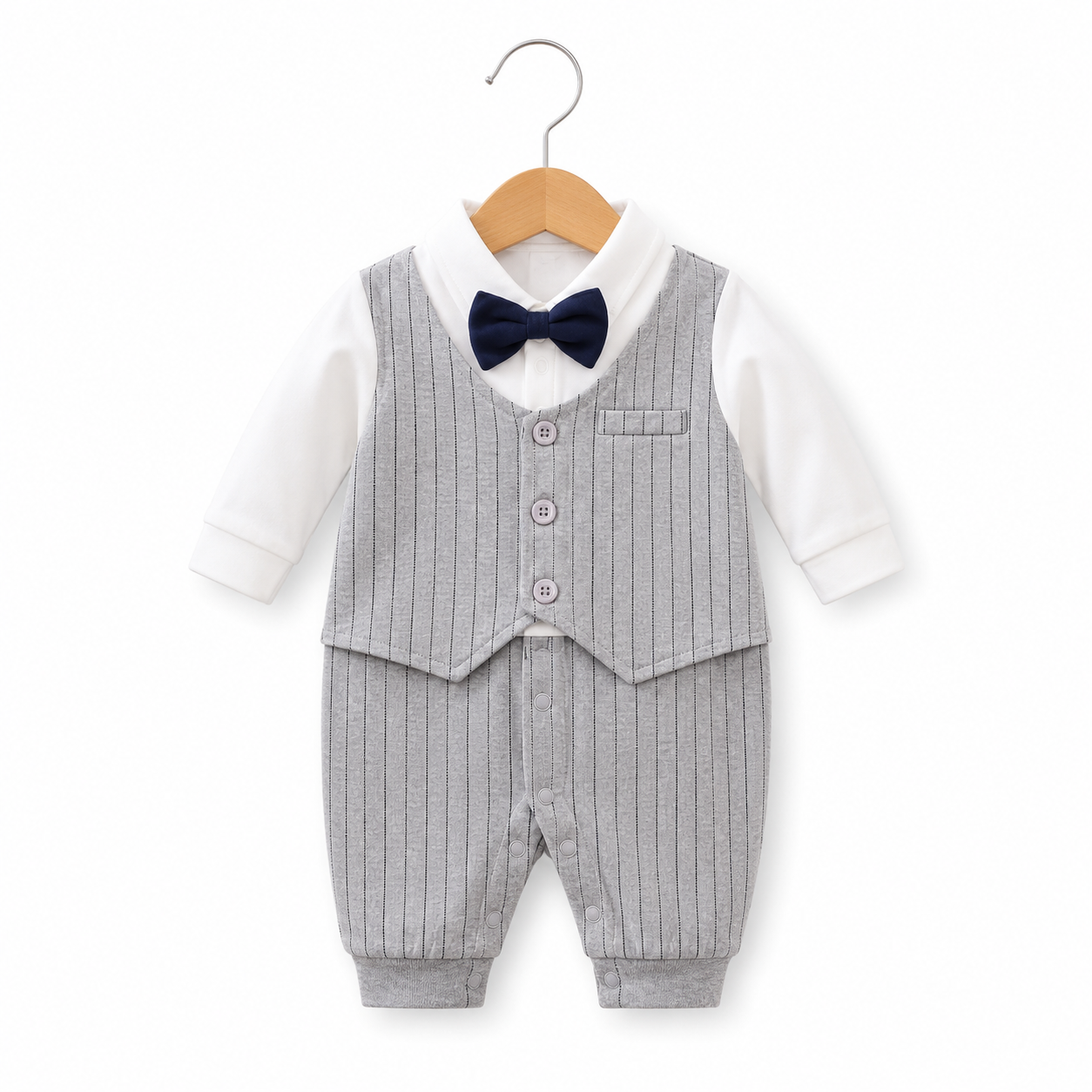 Little Gentleman Pinstripe Vest Romper