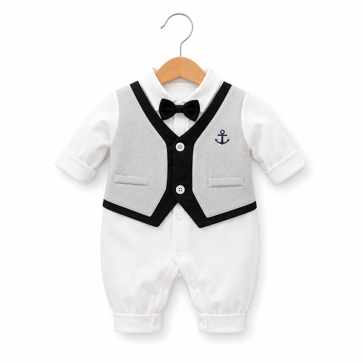 Little Gentleman Pinstripe Vest Romper