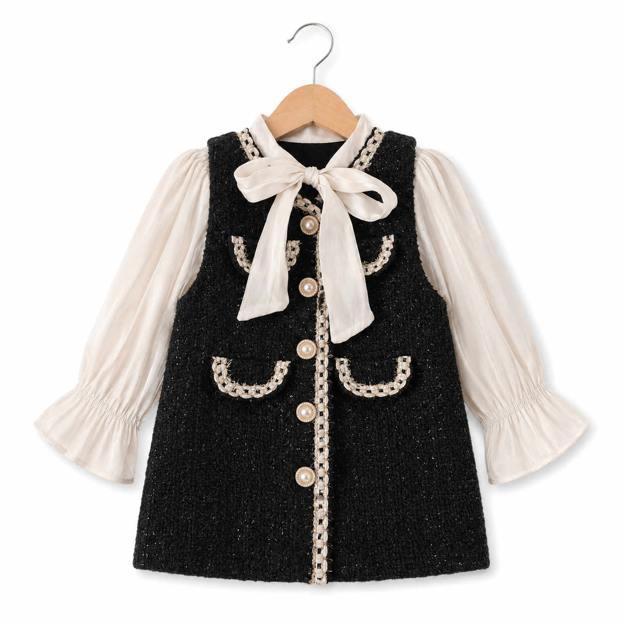Midnight Pearl Tweed Bow Dress Set