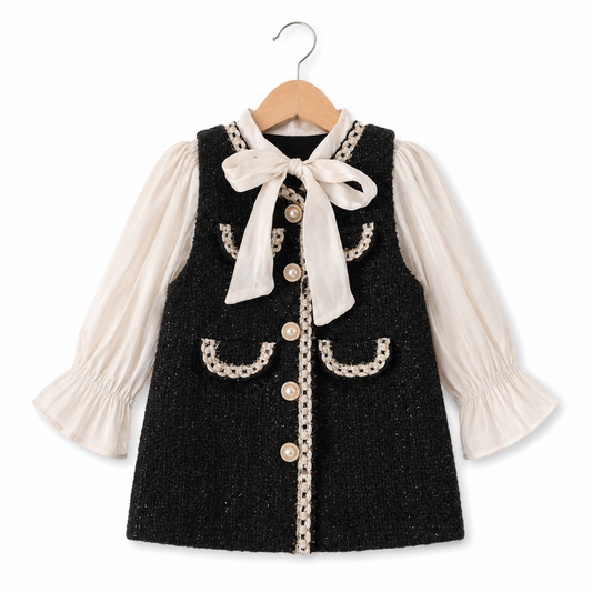 Midnight Pearl Tweed Bow Dress Set