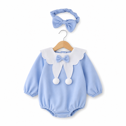 Baby Blue Sailor Bow Romper Set