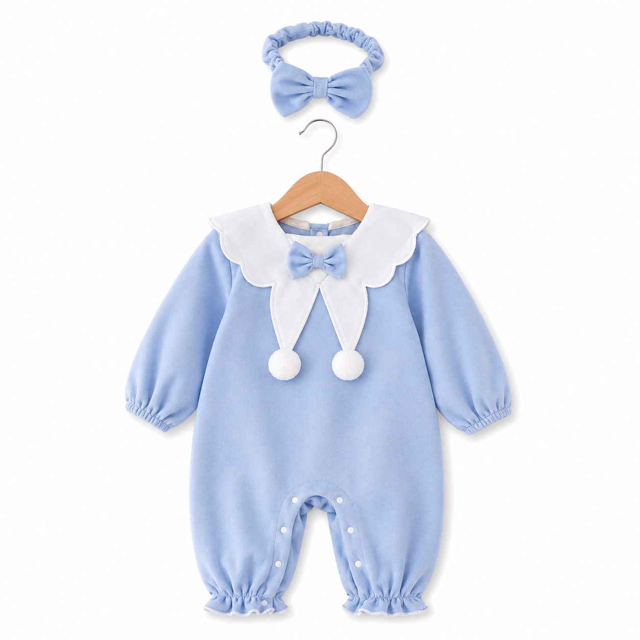 Baby Blue Sailor Bow Romper Set