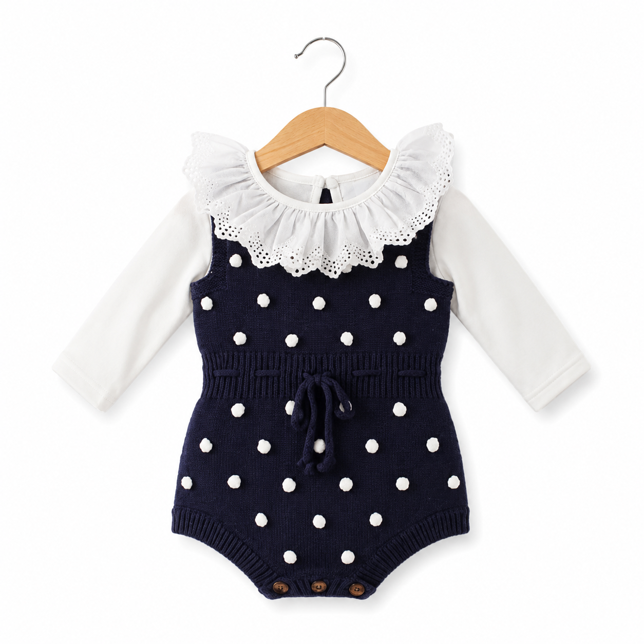 Handmade wool ball baby knitted woolen jumpsuit