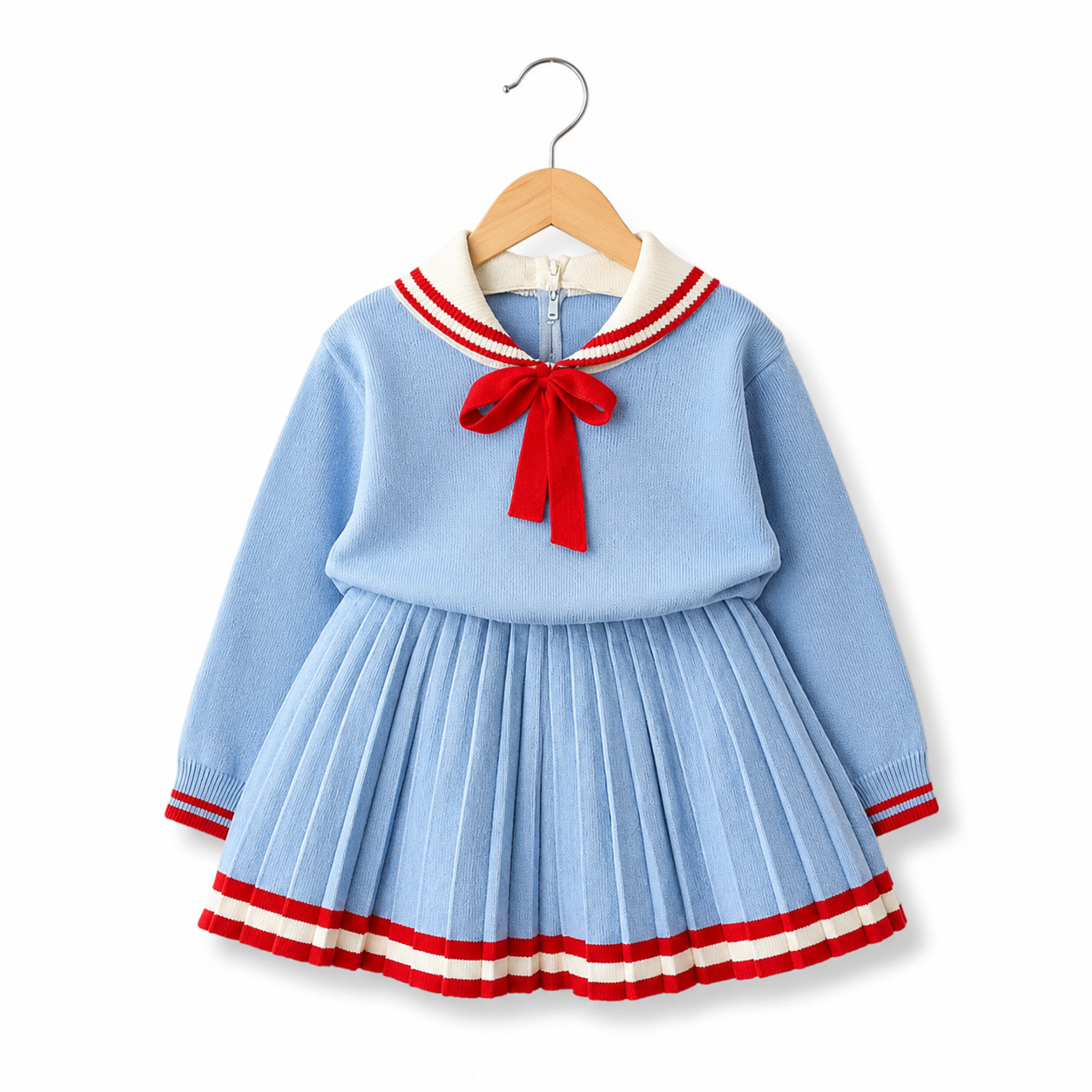 College Style Long-sleeved Pullover Knit Short Skirt Suit