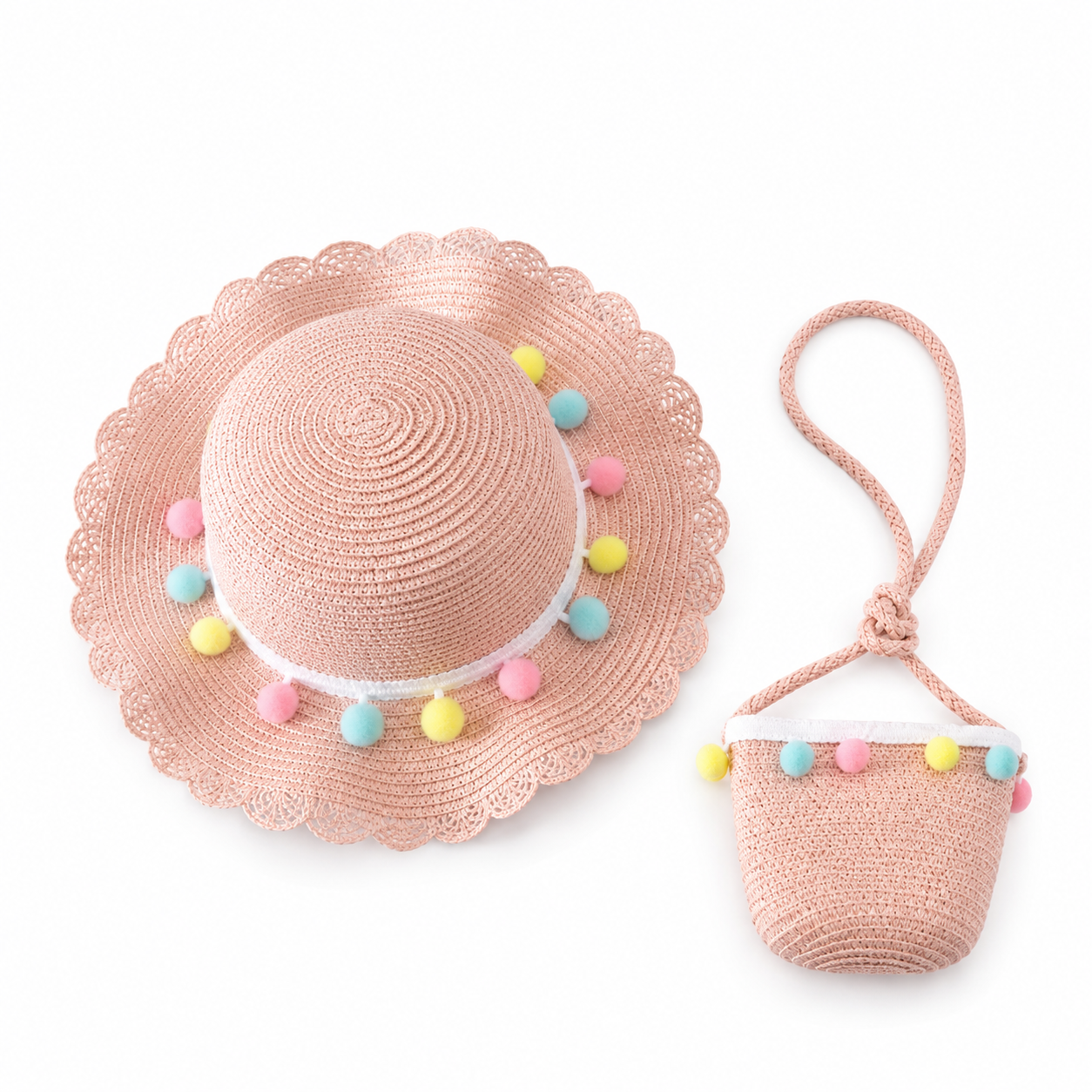 Two-Piece Summer Children's Hand-Knitted Bag And Sun Hat