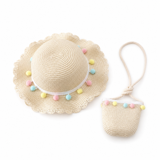 Two-Piece Summer Children's Hand-Knitted Bag And Sun Hat