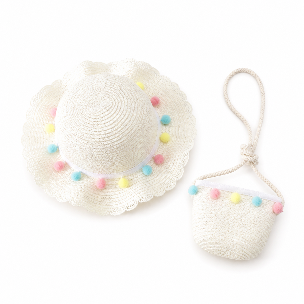 Two-Piece Summer Children's Hand-Knitted Bag And Sun Hat