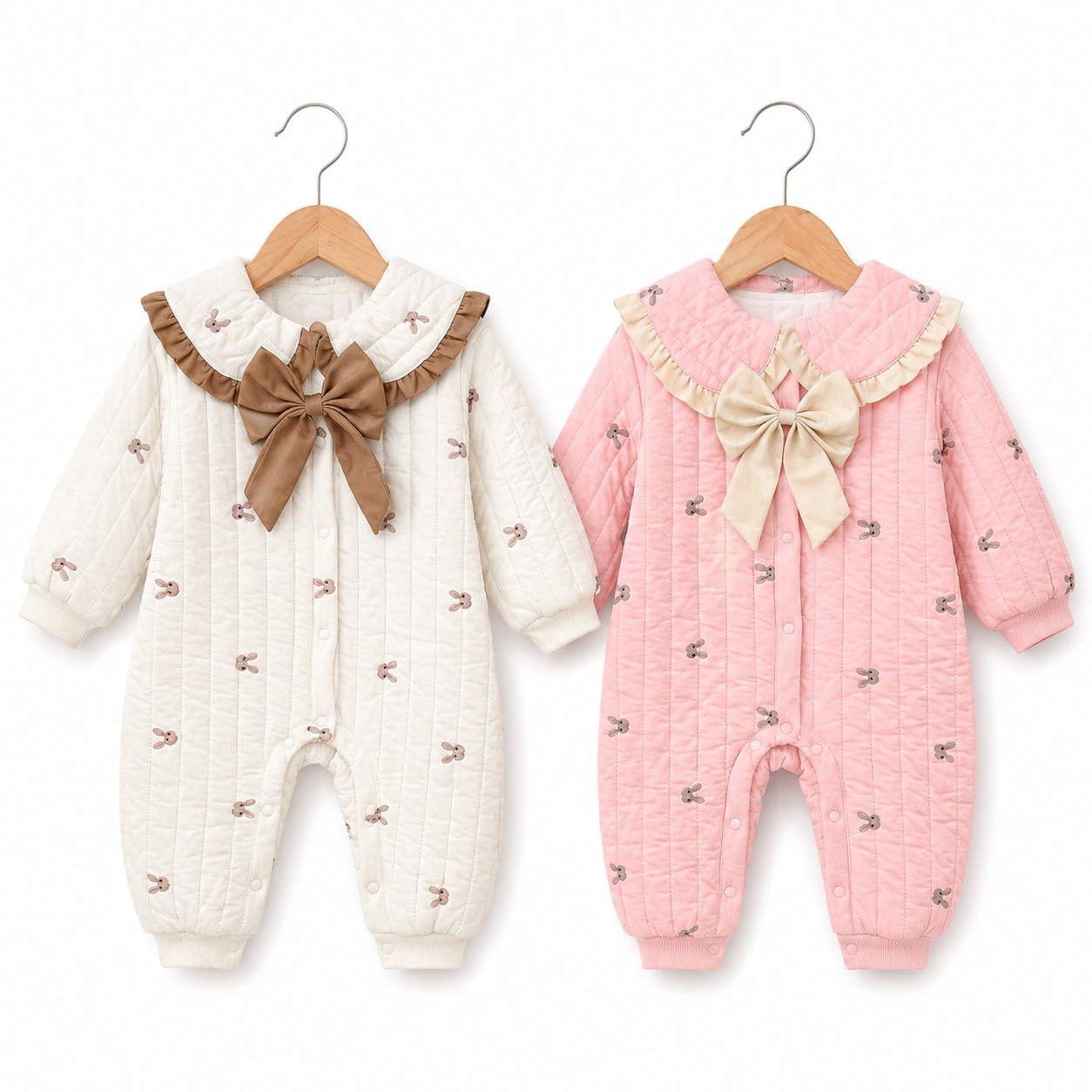 Cozy Bunny Bow Quilted Romper