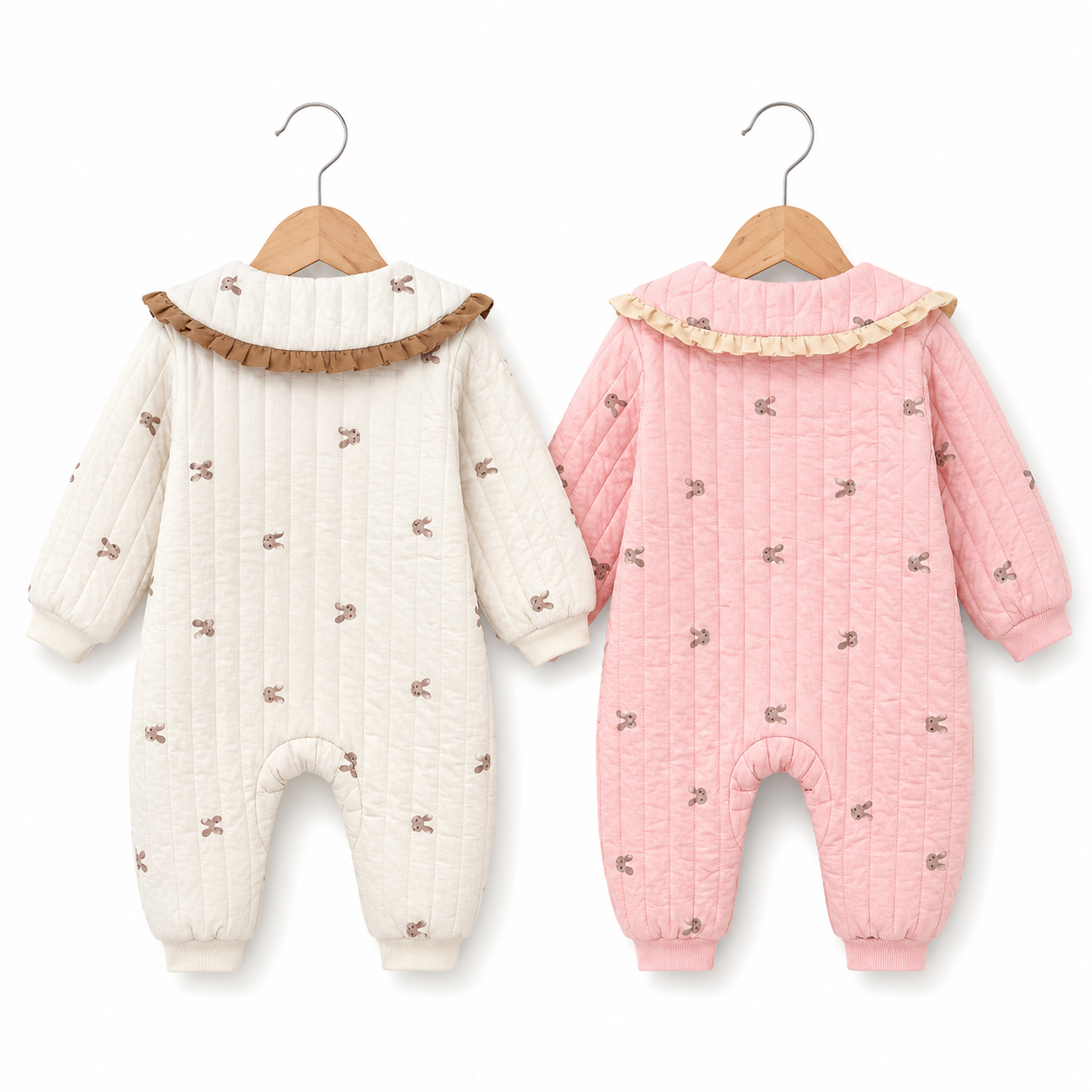 Cozy Bunny Bow Quilted Romper