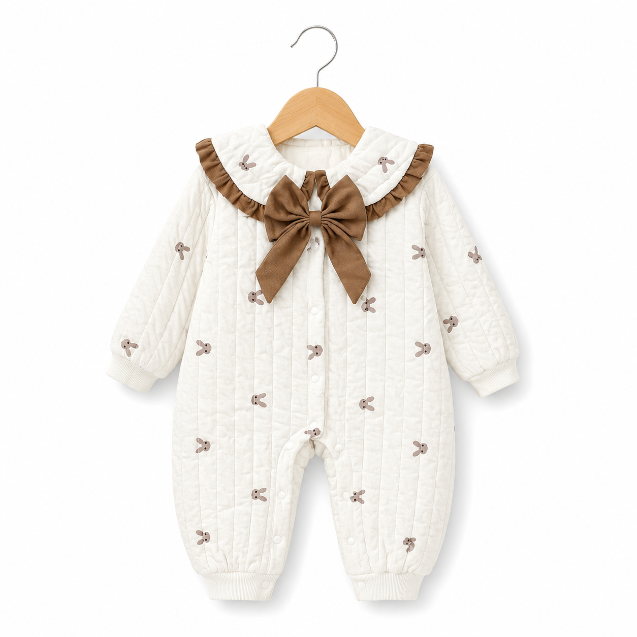 Cozy Bunny Bow Quilted Romper