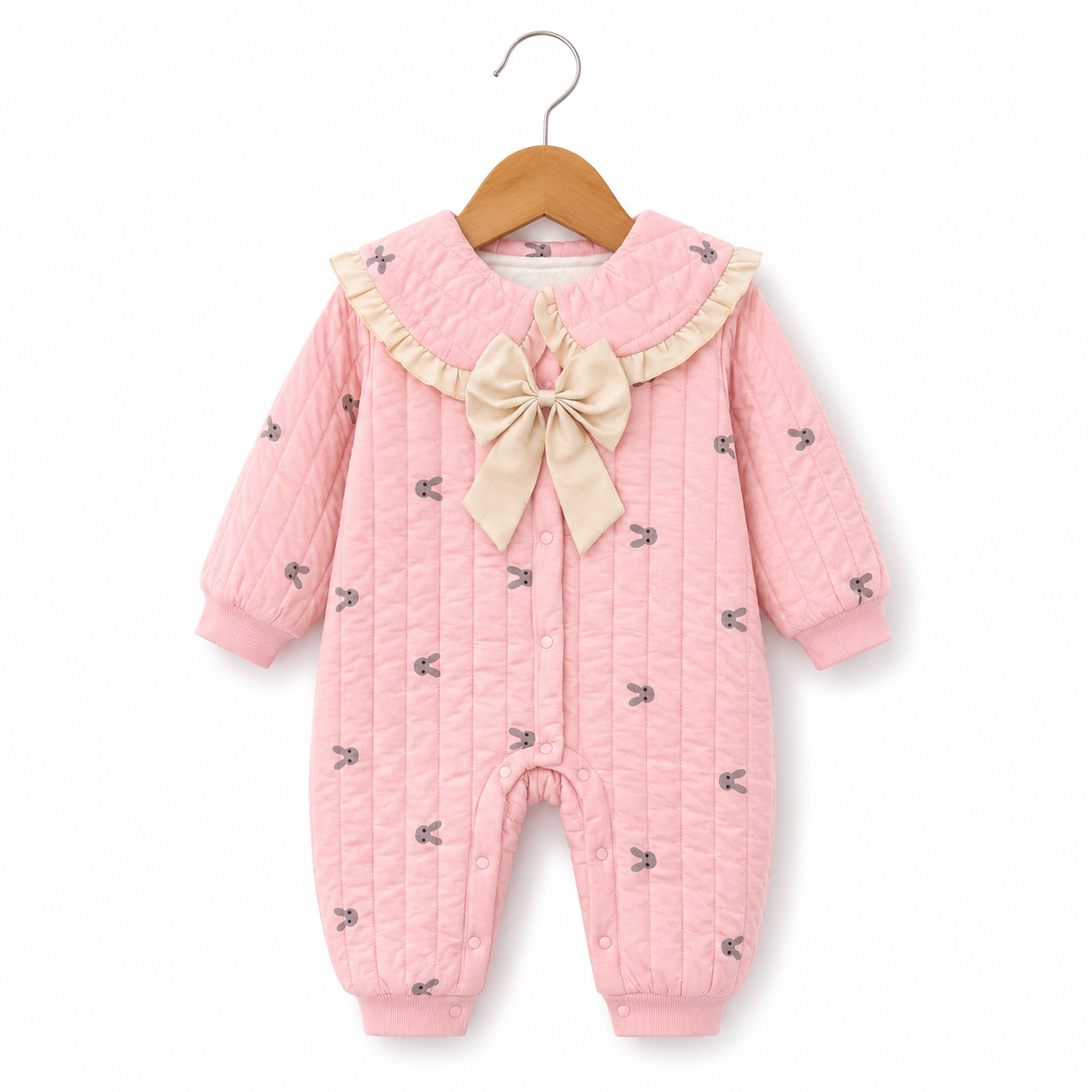 Cozy Bunny Bow Quilted Romper