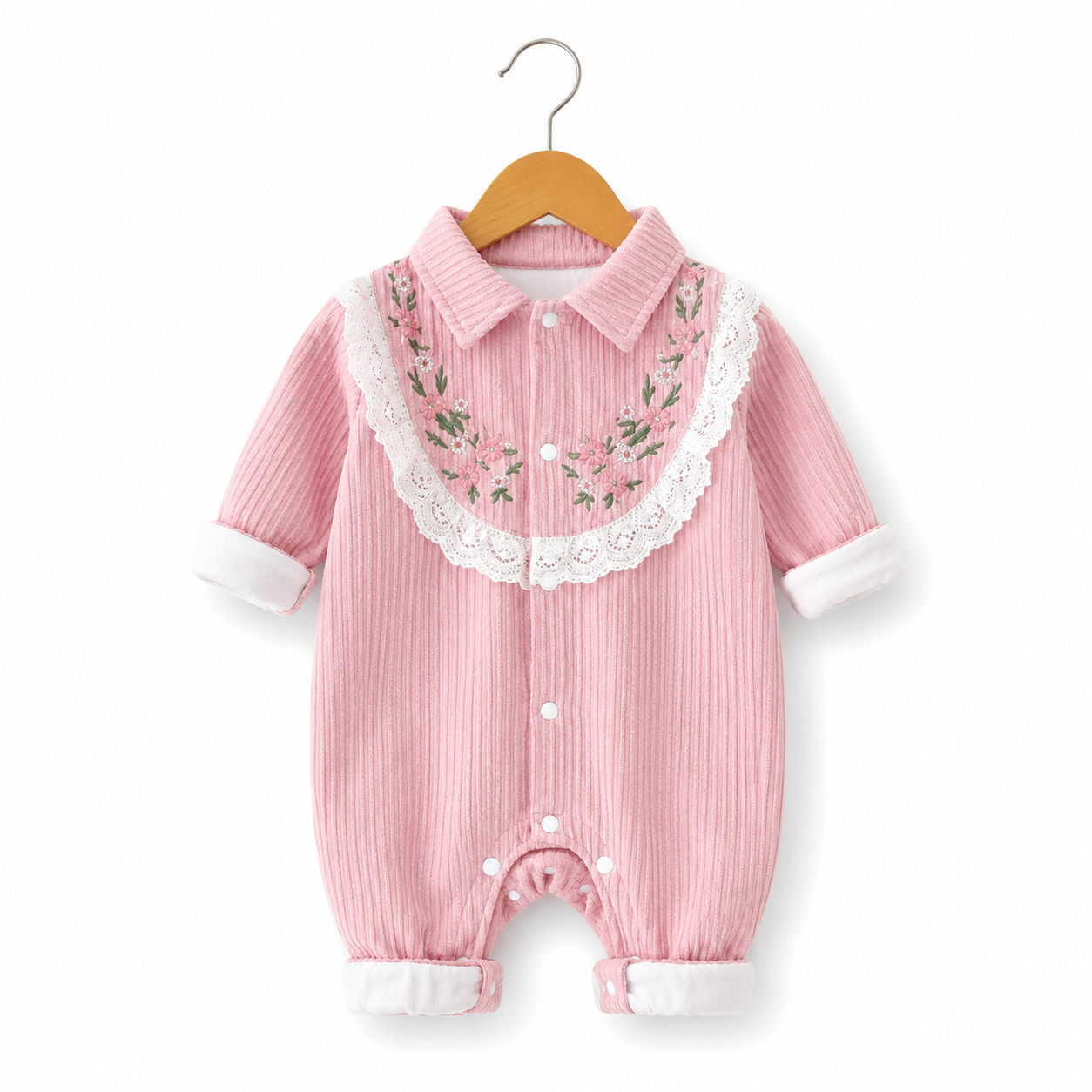 Pastel Garden Lace-Collar Baby Romper