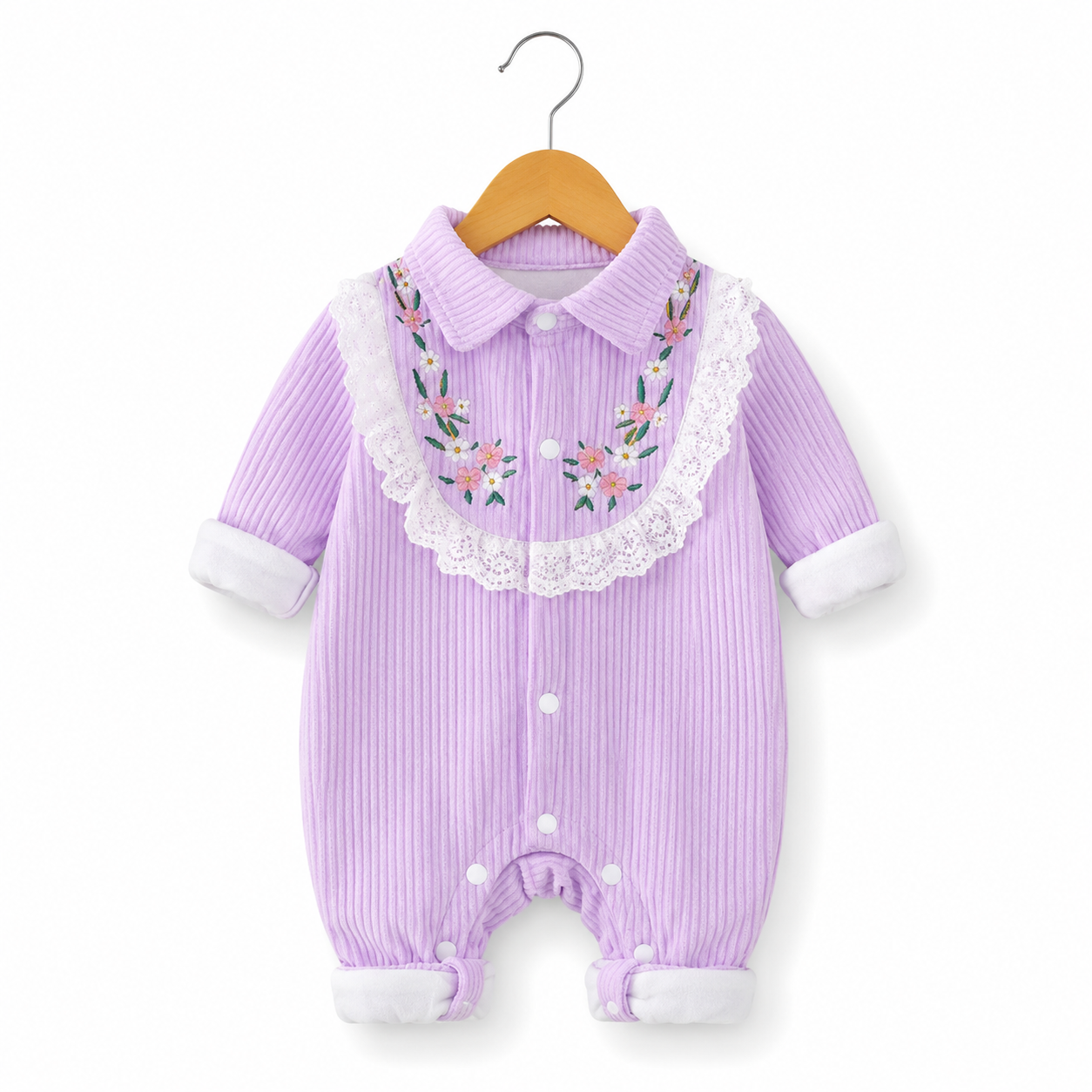 Pastel Garden Lace-Collar Baby Romper