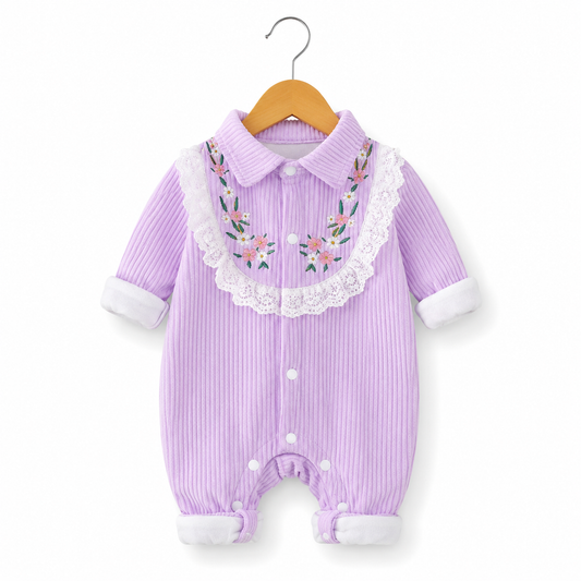 Pastel Garden Lace-Collar Baby Romper