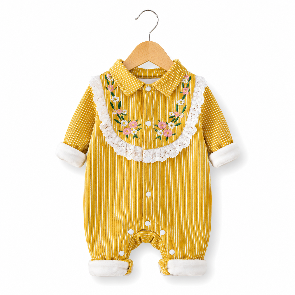 Pastel Garden Lace-Collar Baby Romper