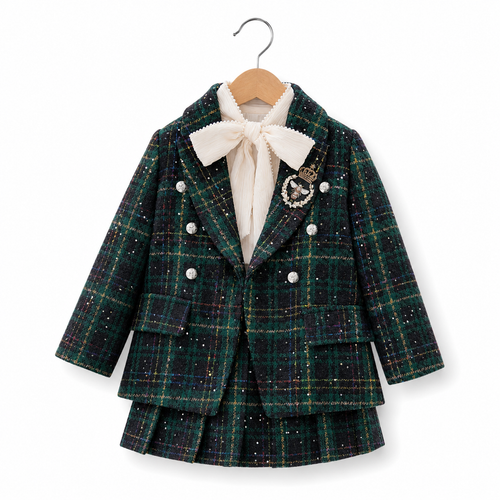 Emerald Preppy Style Plaid Blazer Set