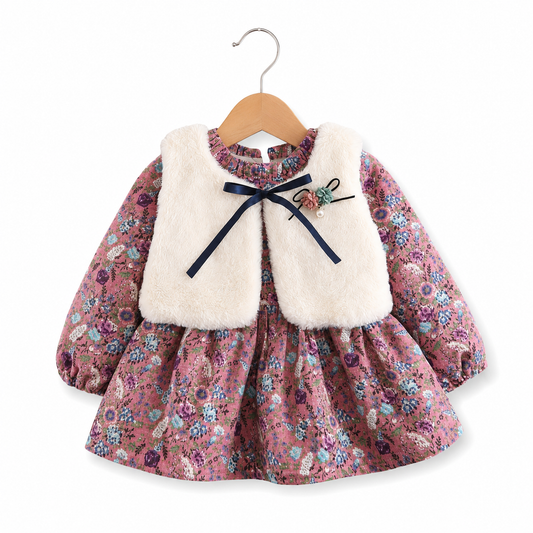 Rose Garden Faux Fur Vest Dress Set
