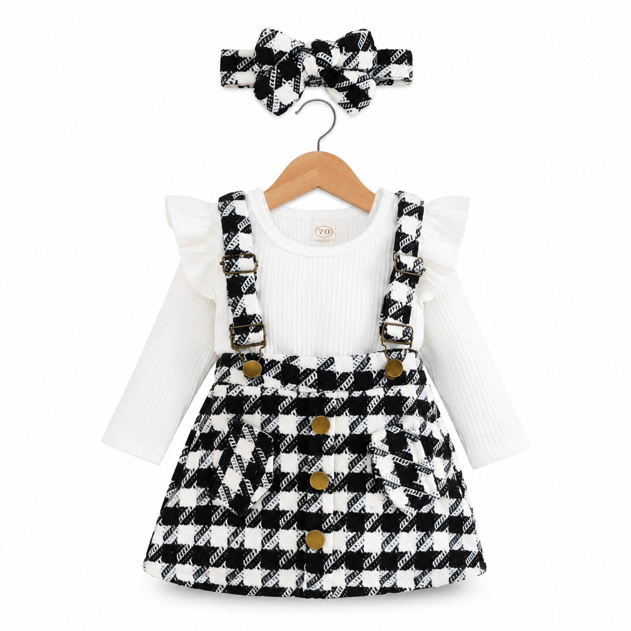 Charming Plaid Pinafore Skirt Set