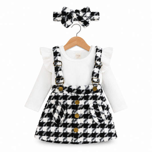 Charming Plaid Pinafore Skirt Set