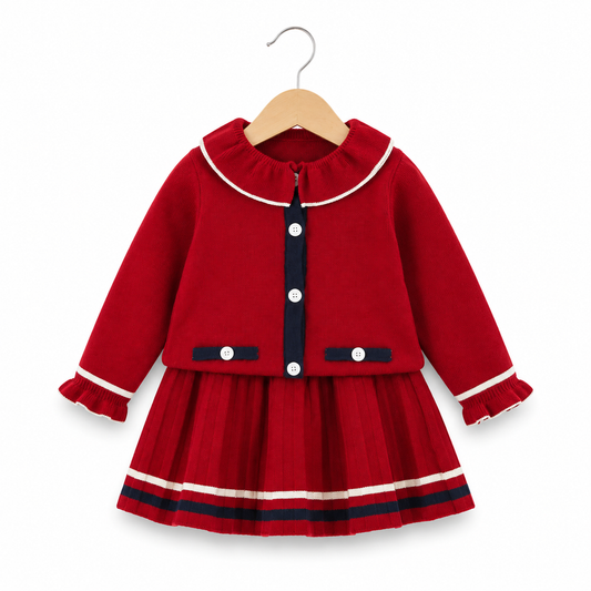 Crimson Sailor Knit Skirt Set