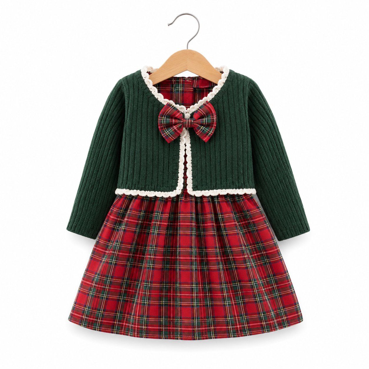 Evergreen Tartan Bow Dress Set
