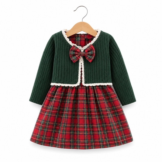 Evergreen Tartan Bow Dress Set