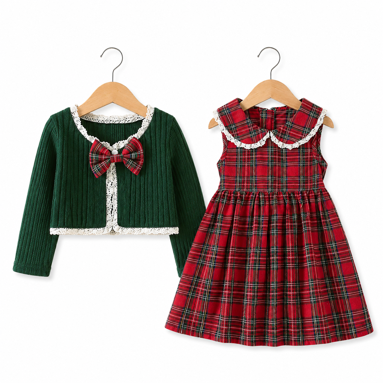 Evergreen Tartan Bow Dress Set