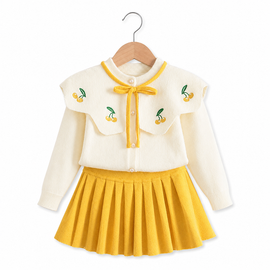 Sunny Cherry Knit Skirt Set