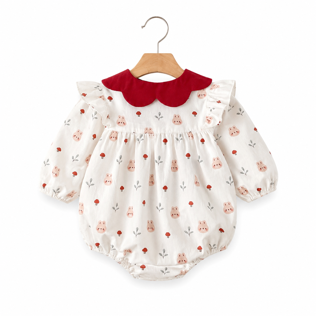 Burgundy Bunny Garden Baby Romper