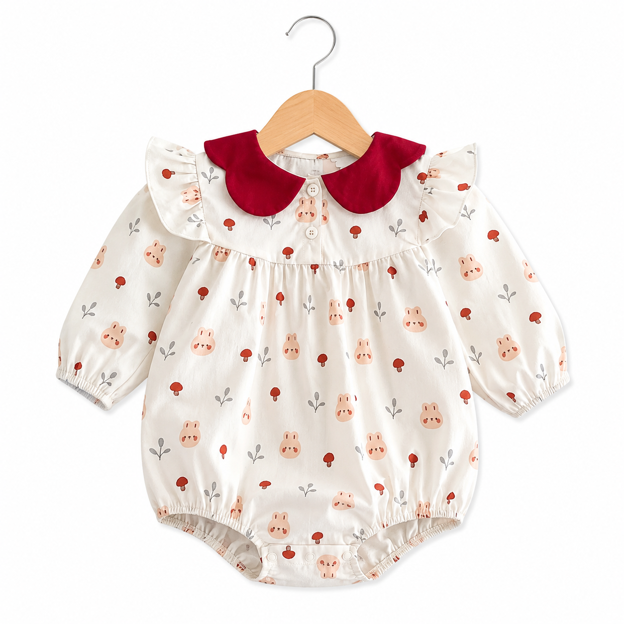 Burgundy Bunny Garden Baby Romper