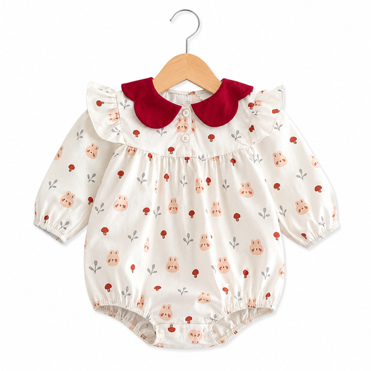 Burgundy Bunny Garden Baby Romper