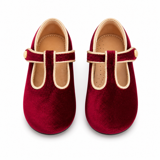 Sweet Velvet Children's Leather Shoes T-shaped Pumps Retro