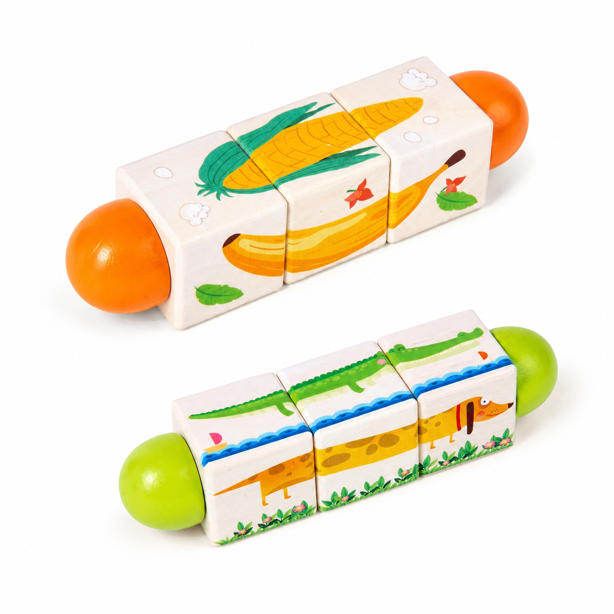Wooden Twist & Match Block Puzzle – Montessori Animal & Vehicle Learning Toy