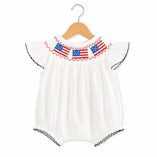 Baby Girl Smocked American Flag Bubble Romper