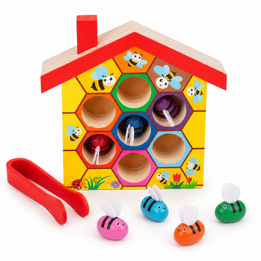 Montessori Wooden Bee Hive Sorting Game | Fine Motor & Color Matching Toy