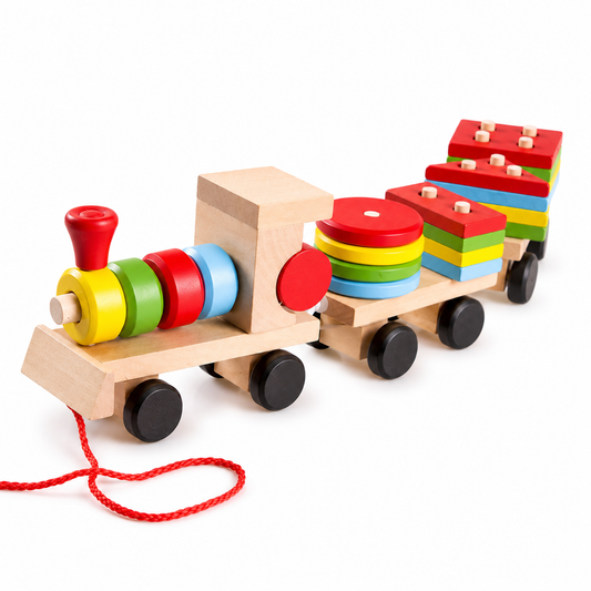 Montessori Wooden Stacking Pull-Along Train | Shape Sorting & Color Learning Toy