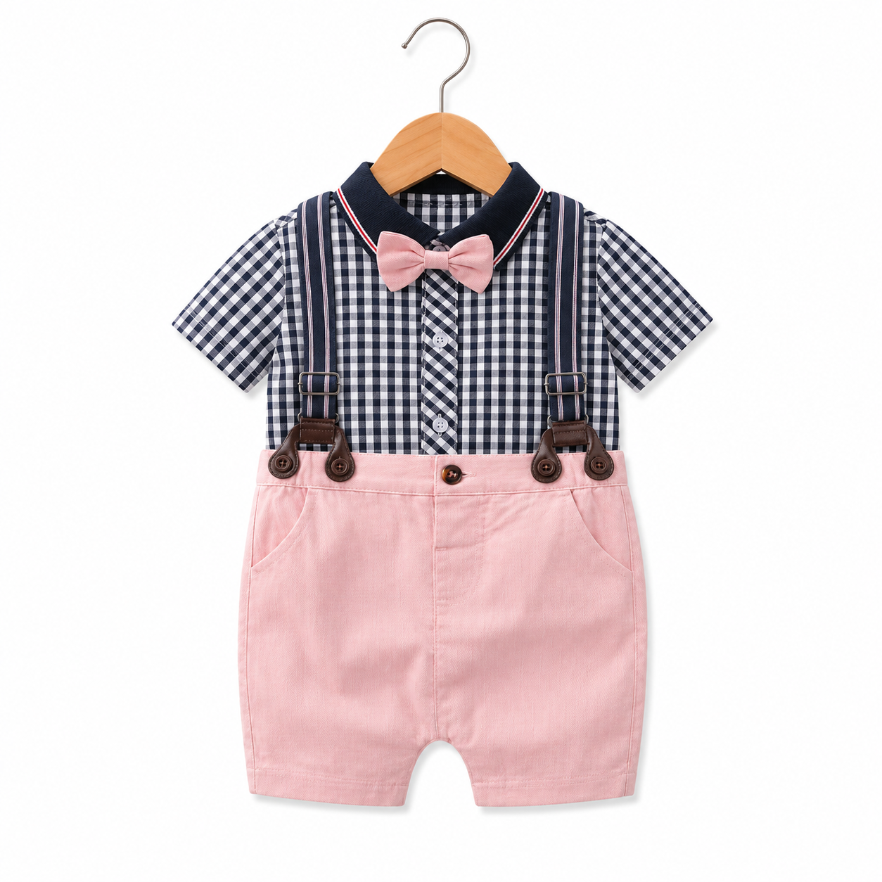 Baby Gentleman Outfit Set – Bow Tie Suspender Shorts Romper