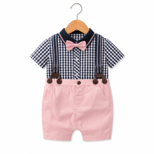 Baby Gentleman Outfit Set – Bow Tie Suspender Shorts Romper