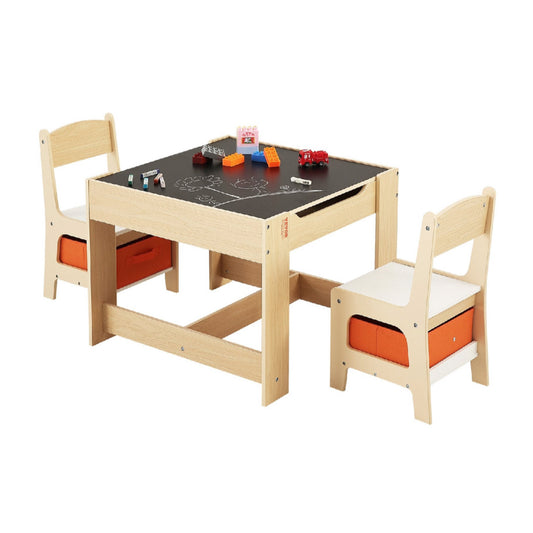 Montessori Kids Table & 2 Chair Set with Storage