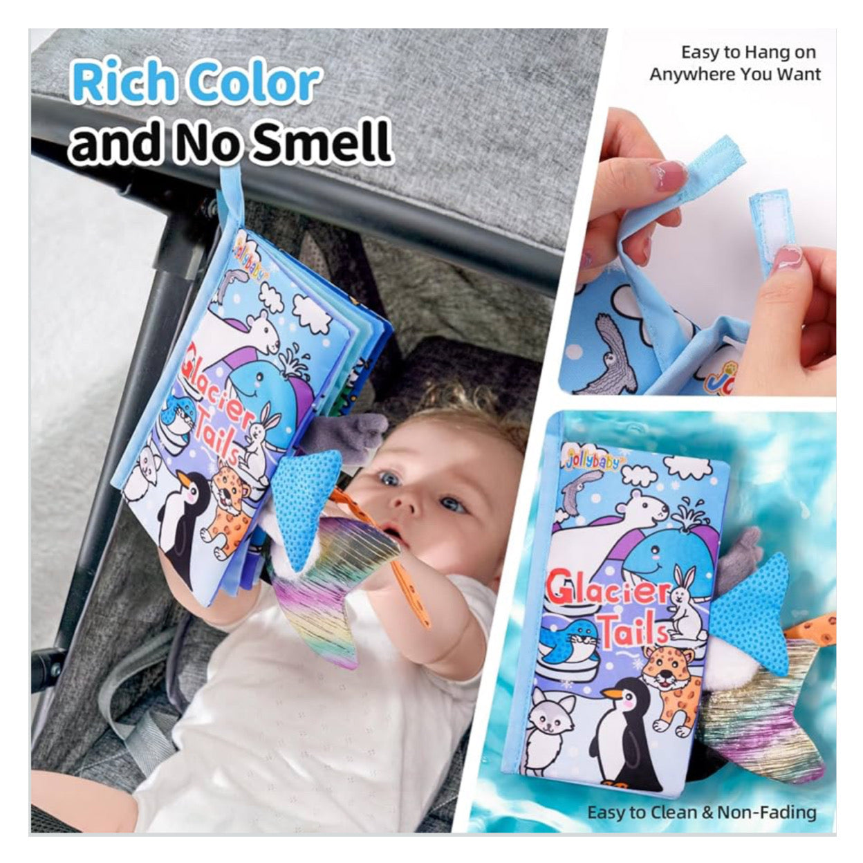 Baby Cloth Books, Soft Sensory & Tactile Books with Animal Tails for Babies & Toddlers, Interactive Educational Stroller Toy, Gift for Boys & Girls