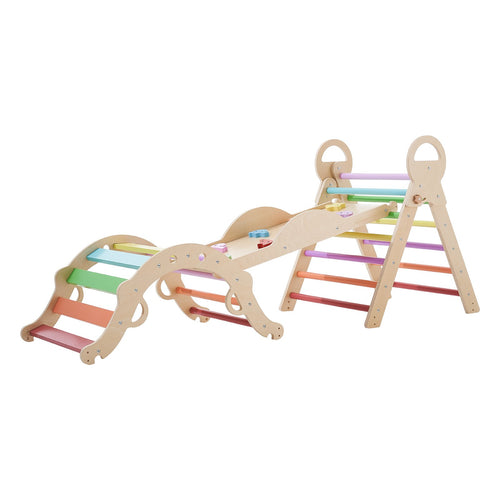 9-in-1 Montessori Pikler Triangle Set | Foldable Climbing Gym with Ramp & Arch